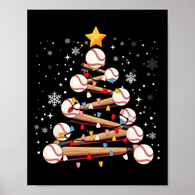Póster Béisbol de Navidad Luz de árbol de navidad navidad (Frente)