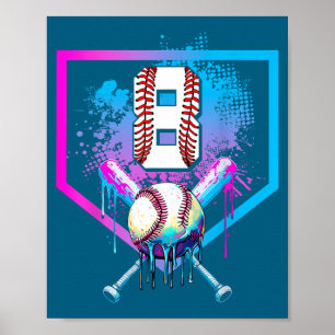 Póster Béisbol de niños Drip Cumpleaños 8 en casa