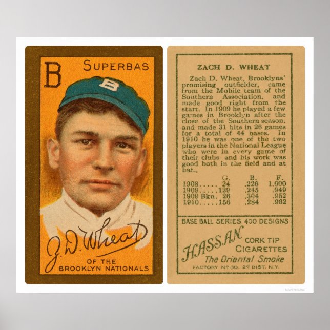 Póster Béisbol de Zack Wheat Brooklyn Superbas 1911 (Frente)