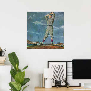 Póster Béisbol Deportivo Vintage, Lanzador en Juego de Bé