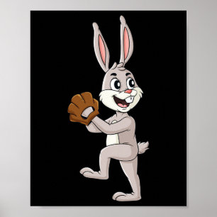 Póster Béisbol Día de Pascua Rabbit Pitcher Niños Chicas