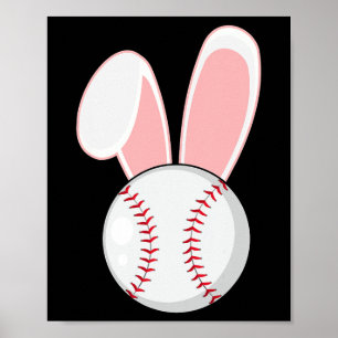 Póster Béisbol divertido Bunny Easter Kids Niños Niños Ni