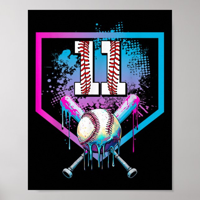 Póster Béisbol Drip 11th Birthday Home Plate Boy Youth 1 (Frente)
