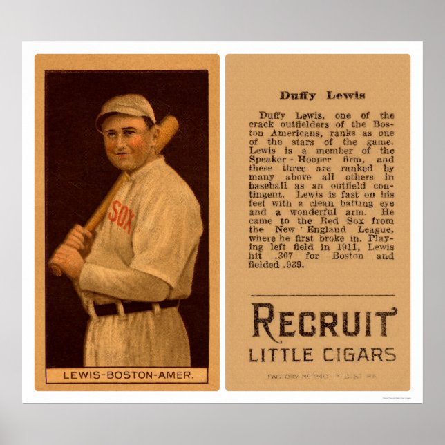 Póster Béisbol Duffy Lewis Red Sox 1912 (Frente)