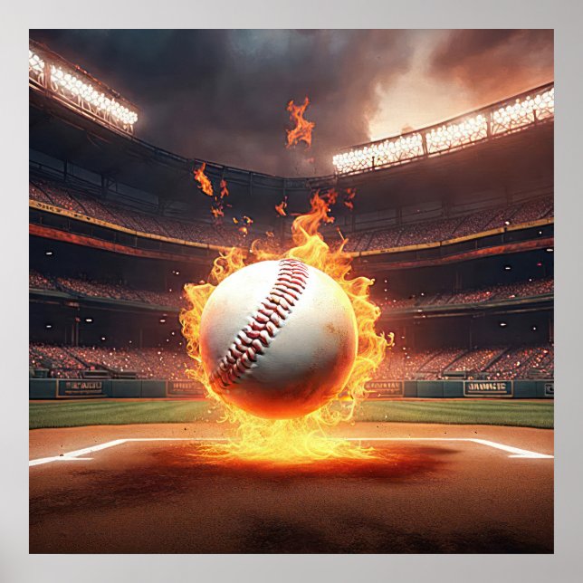 Póster Béisbol en llamas en el estadio (Frente)