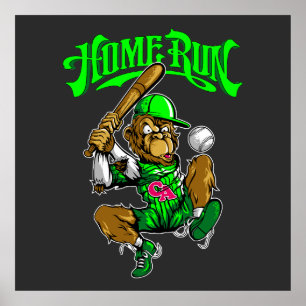 Póster Béisbol Home Run Monkey