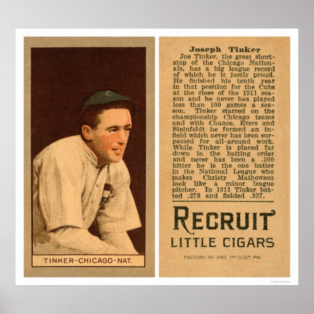 Póster Béisbol Joe Tinker Cubs 1912 (Frente)