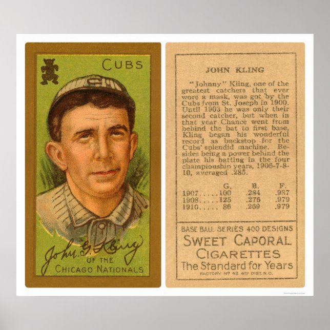 Póster Béisbol John Kling Cubs 1911 (Frente)