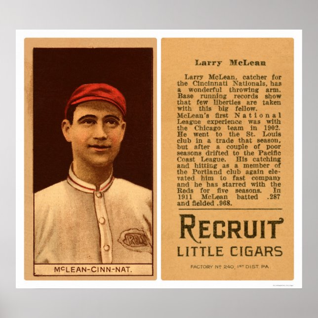 Póster Béisbol Larry McLean Reds 1912 (Frente)