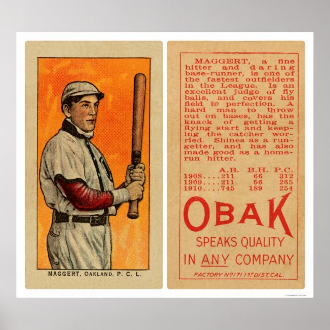 Póster Béisbol Maggert Oakland 1911 (Frente)