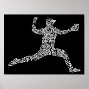 Póster Béisbol Pitcher Typography Word Art