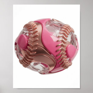 PÓSTER BEISBOL ROJO CON DIAMANTES Y PUNTADAS DE ORO ROSA