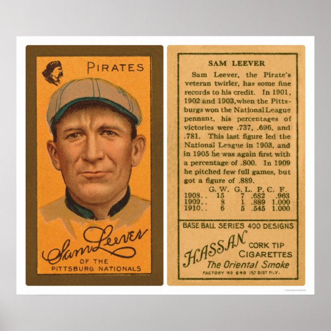 Póster Béisbol Sam Leever Pirates 1911 (Frente)