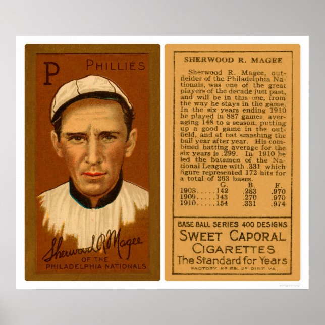 Póster Béisbol Sherry Magee Phillies 1911 (Frente)