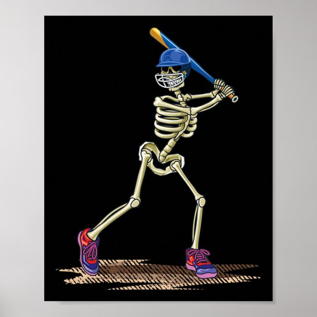 Póster Béisbol Skeleton Halloween Hombres Salón de Béisbo (Frente)