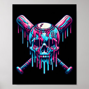 Póster Béisbol Skull Drin Béisbol Béisbol Ice Cre