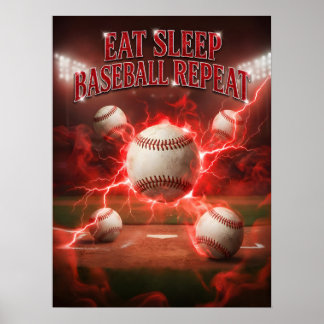 Póster Béisbol Vintage Neón Repetir