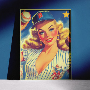 Póster Béisbol vintage pin-up