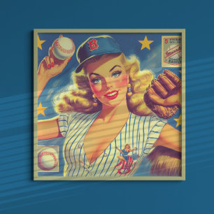 Póster Béisbol vintage pin-up