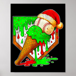 Póster Béisbol Xmas Navidad Béisbol Helado Goteo Bo