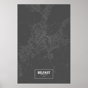 Póster Belfast, Irlanda del Norte (blanco sobre negro)