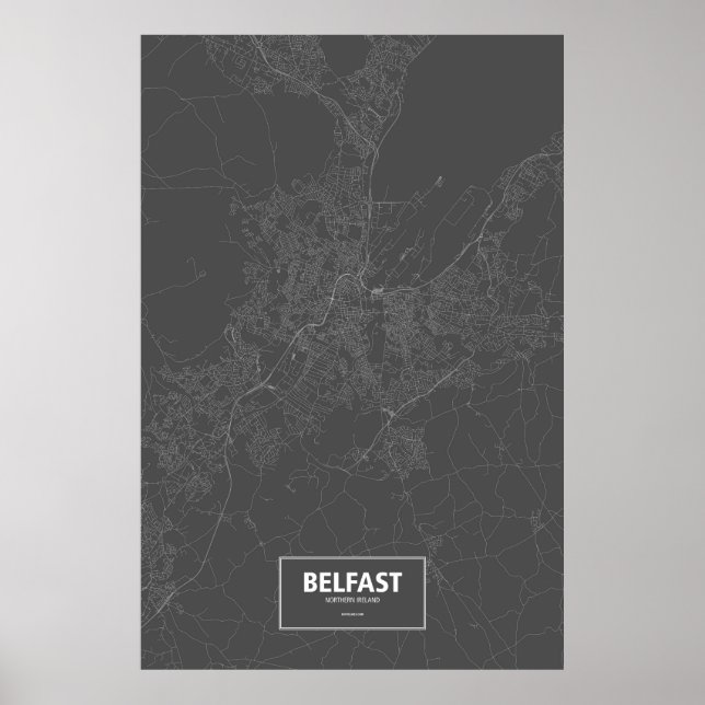 Póster Belfast, Irlanda del Norte (blanco sobre negro) (Frente)