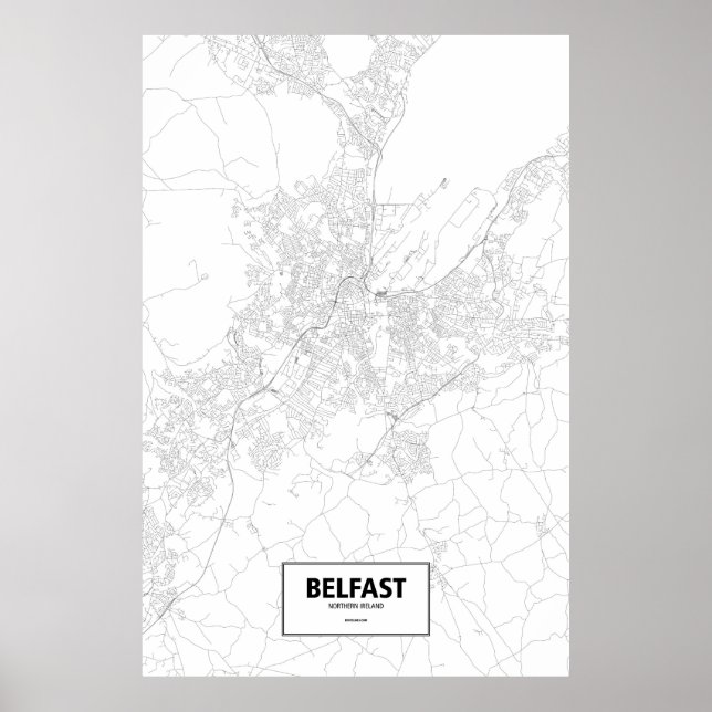 Póster Belfast, Irlanda del Norte (negro sobre blanco) (Frente)