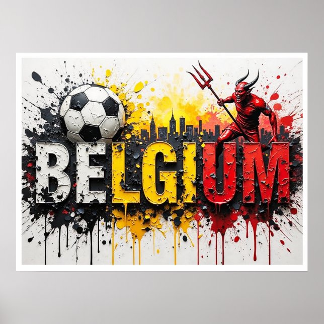 Póster Belgium Football Citiscape Oil Painting Style Art (Frente)