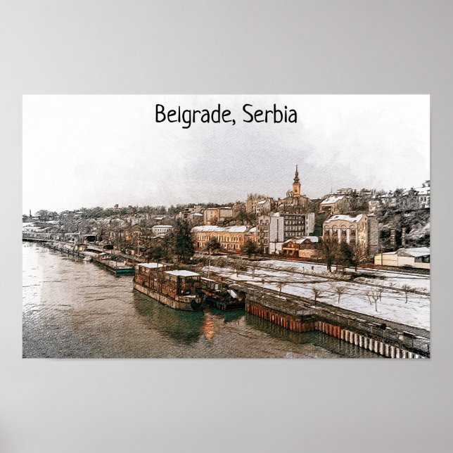 Póster Belgrado Serbia Balkan Panorama (Frente)