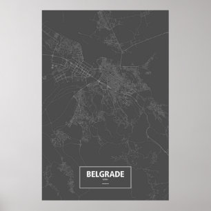 Póster Belgrado, Serbia (blanco sobre negro)
