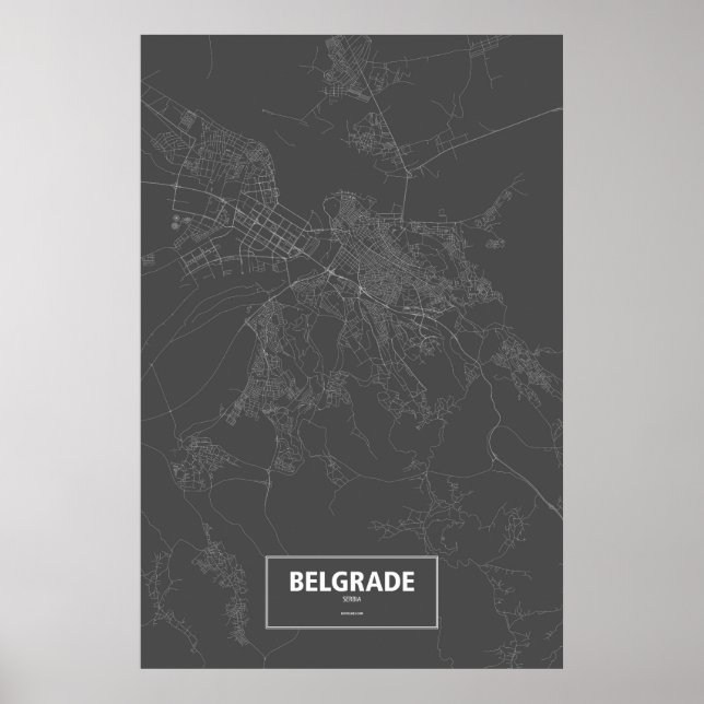 Póster Belgrado, Serbia (blanco sobre negro) (Frente)