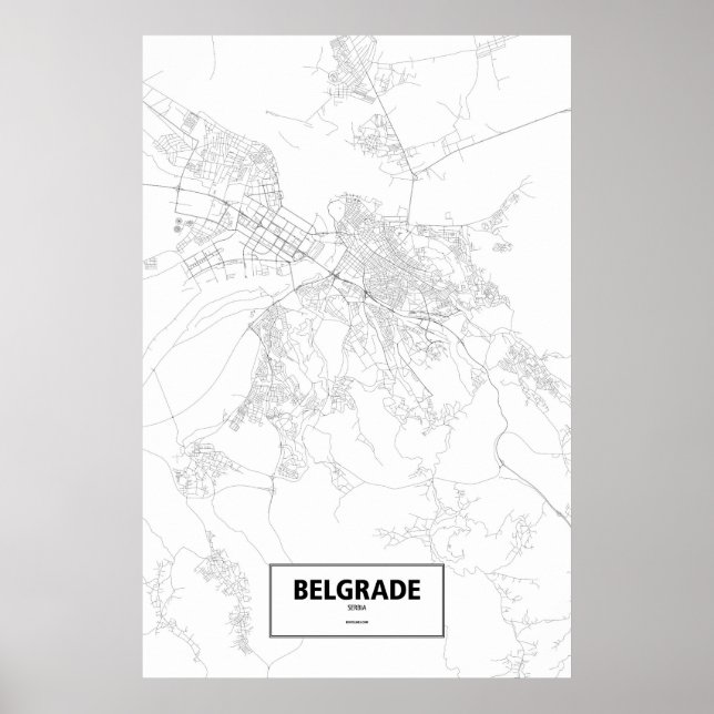 Póster Belgrado, Serbia (negro sobre blanco) (Frente)
