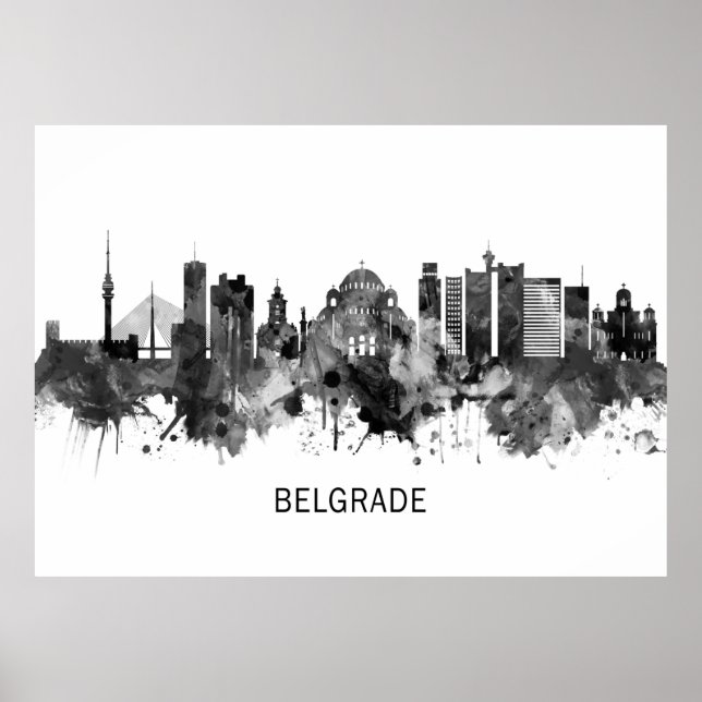 Póster Belgrado Serbia Skyline BW (Frente)