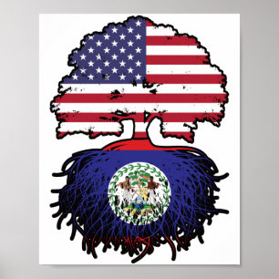 Póster Belice Belice Belice American USA Tree Roots Flag