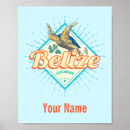 Póster Belice Caribe Retro Turtle Vintage Souvenir