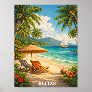 Póster Belice Caribe Tropical Vintage Viaje