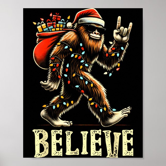 Póster Believe Bigfoot Sasquatch Santa Reindeer Christmas (Frente)
