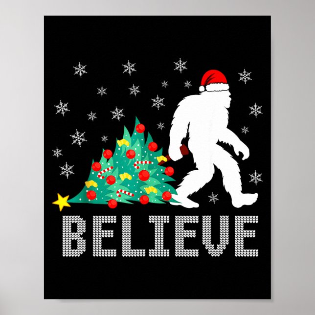 Póster Believe Bigfoot Sasquatch Santa Reindeer Christmas (Frente)