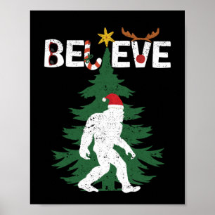 Póster Believe Bigfoot Sasquatch Yeti Navidades Gorra