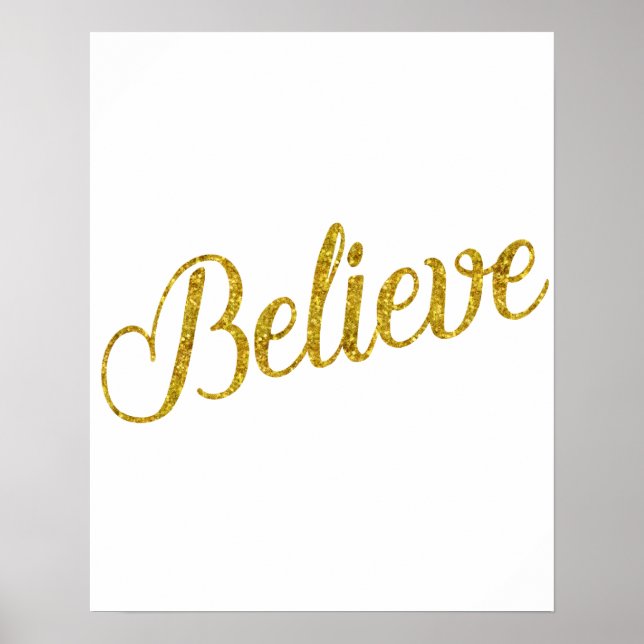 Póster Believe Gold Faux Purpurina Metallic Inspirador (Frente)