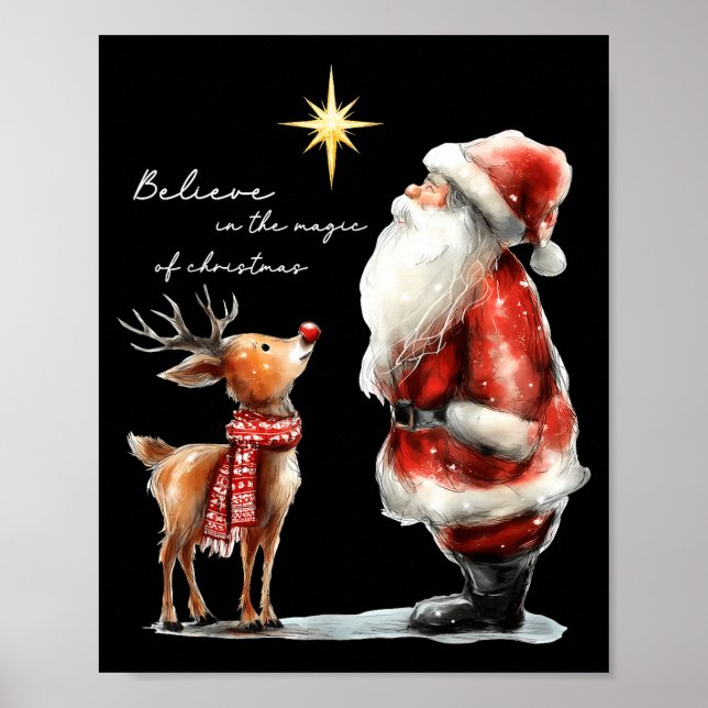 Póster Believe In The Magic Of Christmas Reindeer Holiday (Frente)