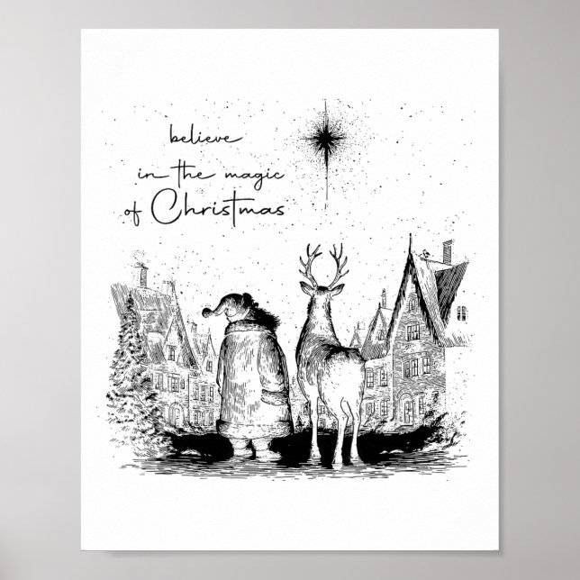 Póster Believe In The Magic Of Christmas Santa Reindeer X (Frente)