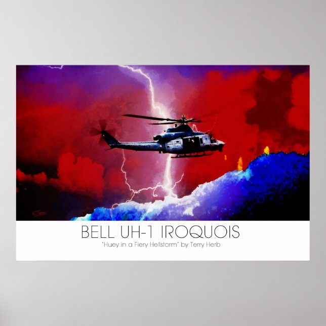 Póster Bell UH-1 Iroquois Huey Lightning Strike Surreal (Frente)