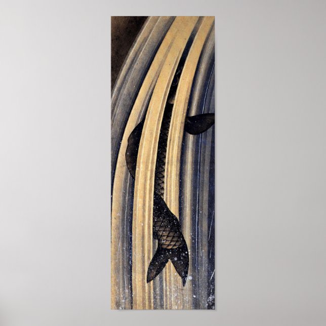 Póster Bella Artes de Hokusai saltando la cascada de carp (Frente)