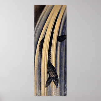 Póster Bella Artes de Hokusai saltando la cascada de carp