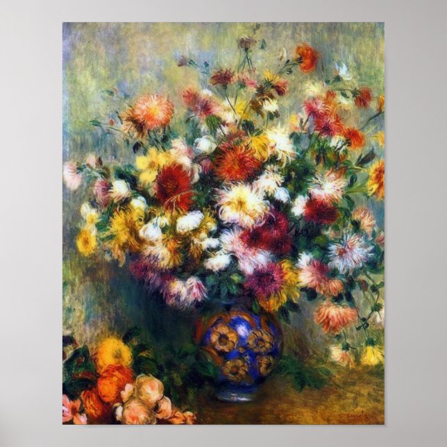 Póster Bella Artes de Vase de crisantemos por Renoir (Frente)