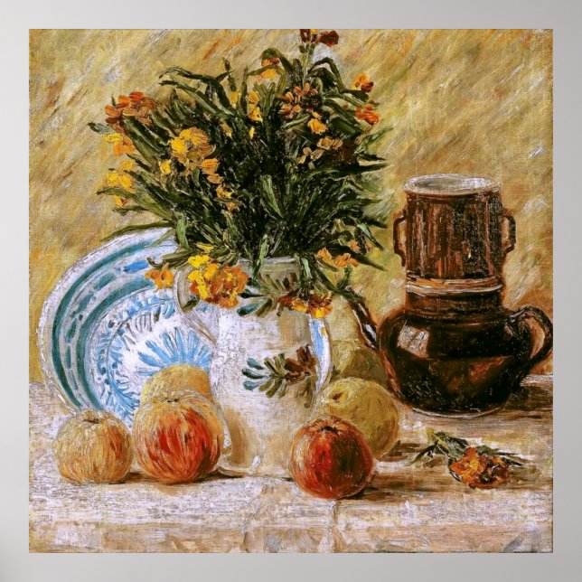 Póster Bella Artes Flowers Coffeepot y Fruit Van Gogh (Frente)