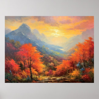 Póster Bella Artes japonés de la pacífica montaña del ata