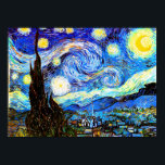 Póster Bella Artes nocturno Van Gogh Starry<br><div class="desc">Noche estrellada,  la pintura más famosa del maestro postimpresionista holandés Vincent van Gogh. Un solitario ciprés,  un pueblo durmiente y un cielo que zumba con estrellas. Pintura artística fina post-impresionismo.</div>