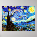 Póster Bella Artes nocturno Van Gogh Starry<br><div class="desc">Noche estrellada,  la pintura más famosa del maestro postimpresionista holandés Vincent van Gogh. Un solitario ciprés,  un pueblo durmiente y un cielo que zumba con estrellas. Pintura artística fina post-impresionismo.</div>